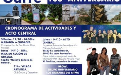 GUAMINI Y TRENQUE LAUQUEN COMPARTIRÁN LOS FESTEJOS POR EL 108° ANIVERSARIO DE LA FUNDACIÓN DE GARRÉ