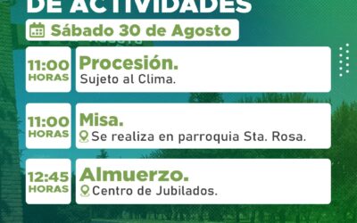 HAY CAMBIOS POR EL PRONÓSTICO DE MAL TIEMPO PARA EL 115° ANIVERSARIO DE 30 DE AGOSTO: SE CONFIRMAN PROCESIÓN, MISA, ALMUERZO Y ACTO CENTRAL, Y SE REPROGRAMA EL SHOW MUSICAL Y RESTO DE LAS ACTIVIDADES