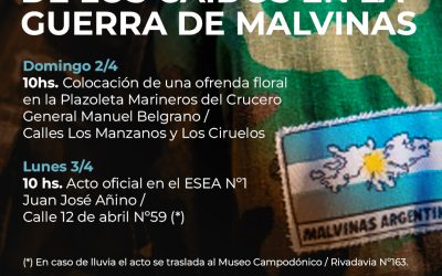 EL ACTO OFICIAL POR EL DÍA DEL VETERANO Y DE LOS CAÍDOS EN LA GUERRA DE MALVINAS SE REALIZARÁ EL PRÓXIMO LUNES (3) EN LA ESCUELA ESPECIALIZADA EN ARTE Nº 1