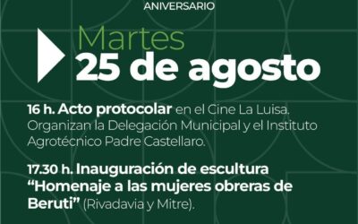 136° ANIVERSARIO DE BERUTI: EL ACTO OFICIAL SE REALIZARÁ MAÑANA (MARTES) EN EL CINE LA LUISA