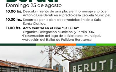 134º ANIVERSARIO DE BERUTI: ESTE DOMINGO (25) SE REALIZARÁ EL ACTO OFICIAL EN EL CINE LA LUISA