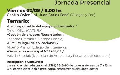 CURSO MUNICIPAL ANUAL Y OBLIGATORIO DE APLICADORES TERRESTRES: EL VIERNES 2 DE SEPTIEMBRE SE REALIZARÁ LA JORNADA PRESENCIAL EN EL CENTRO CÍVICO