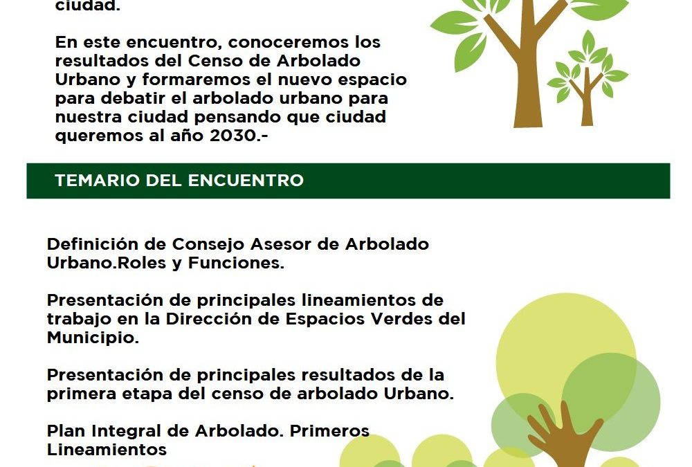 30 DE AGOSTO: EL PRÓXIMO LUNES (10) HABRÁ UNA REUNIÓN EN EL CENTRO CULTURAL BARRACCHIA PARA DEFINIR EL CONSEJO ASESOR DE ARBOLADO URBANO