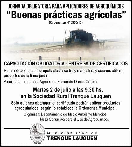 Jornada obligatoria para aplicadores de agroquímicos