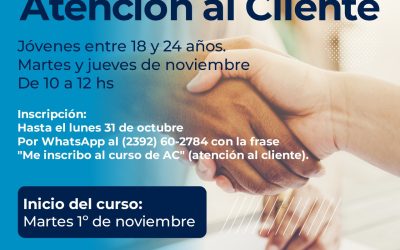 LA OFICINA DE SERVICIOS PARA EL EMPLEO DICTARÁ UN CURSO PARA QUE LOS JÓVENES ENTRE 18 Y 24 AÑOS SE CAPACITEN EN ATENCIÓN AL CLIENTE