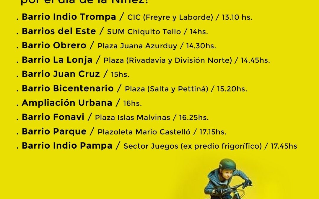 EL CIRCUITO QUE “CICLISTAS UNIDOS POR LOS NIÑOS” HARÁ POR LOS BARRIOS REPARTIENDO GOLOSINAS POR EL DÍA DE LA NIÑEZ