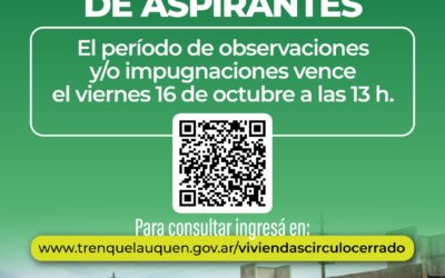 CÍRCULO CERRADO 38 VIVIENDAS: EL VIERNES 16 DE OCTUBRE VENCE EL PLAZO PARA PRESENTAR OBSERVACIONES O IMPUGNACIONES