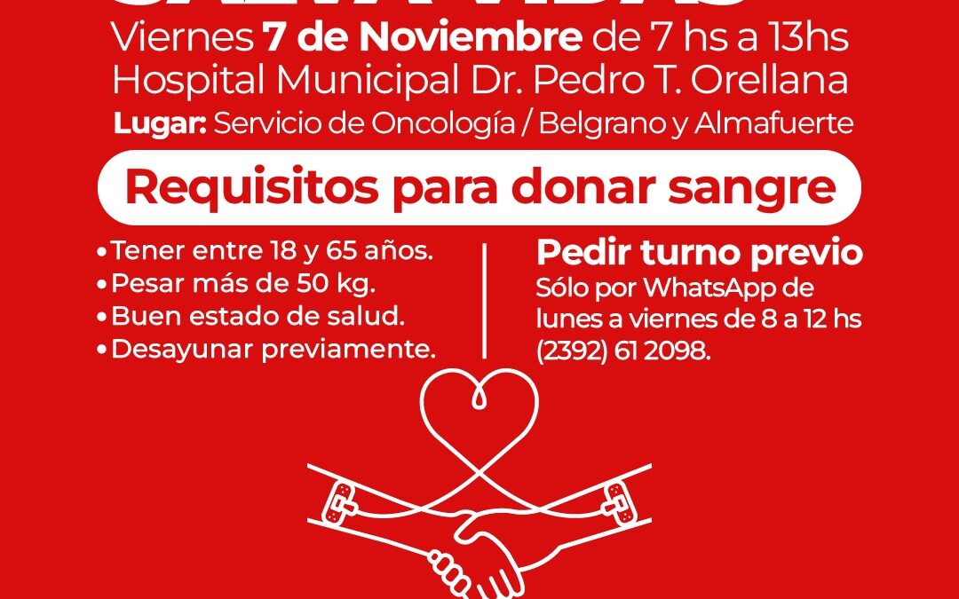COLECTA ANUAL DE SANGRE: SERÁ EL VIERNES 7 DE NOVIEMBRE Y LOS INTERESADOS DEBEN SACAR TURNO PREVIAMENTE
