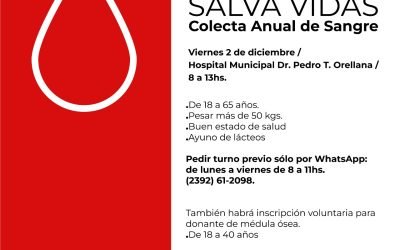 LA COLECTA ANUAL DE SANGRE SE HARÁ EL VIERNES 2 DE DICIEMBRE EN EL HOSPITAL DR. PEDRO T. ORELLANA