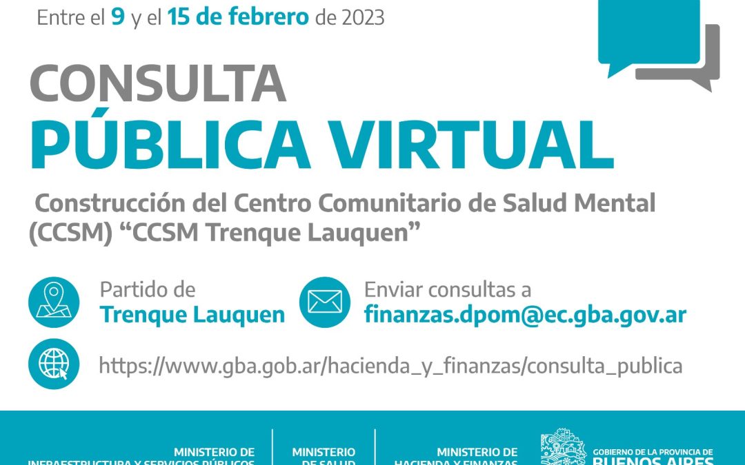 CONSULTA PÚBLICA VIRTUAL PARA LA CONSTRUCCIÓN DE UN CENTRO COMUNITARIO DE SALUD MENTAL EN TRENQUE LAUQUEN