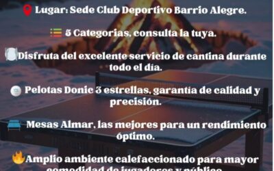 2º EDICIÓN DE LA COPA DE INVIERNO DE TENIS DE MESA, MAÑANA (SÁBADO) EN LA SEDE DEL CLUB BARRIO ALEGRE