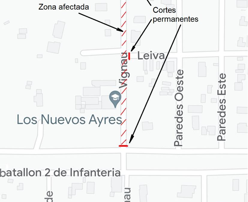 PARA AVANZAR CON LAS OBRAS, EL PRÓXIMO VIERNES (26) SE EXTENDERÁ EL CORTE SOBRE CALLE VIGNAU, DESDE BATALLÓN 2 DE INFANTERÍA HASTA RACEDO