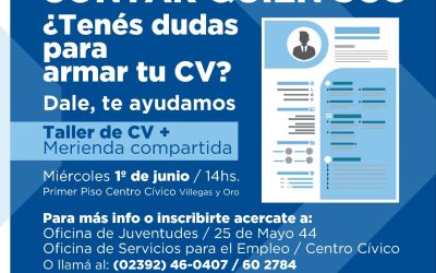 EL MIÉRC0LES HABRÁ UN CURSO DE CV EN EL PRIMER PISO DEL CENTRO CÍVICO, ORIENTADO ESPECIALMENTE A LOS JÓVENES HASTA LOS 25 AÑOS