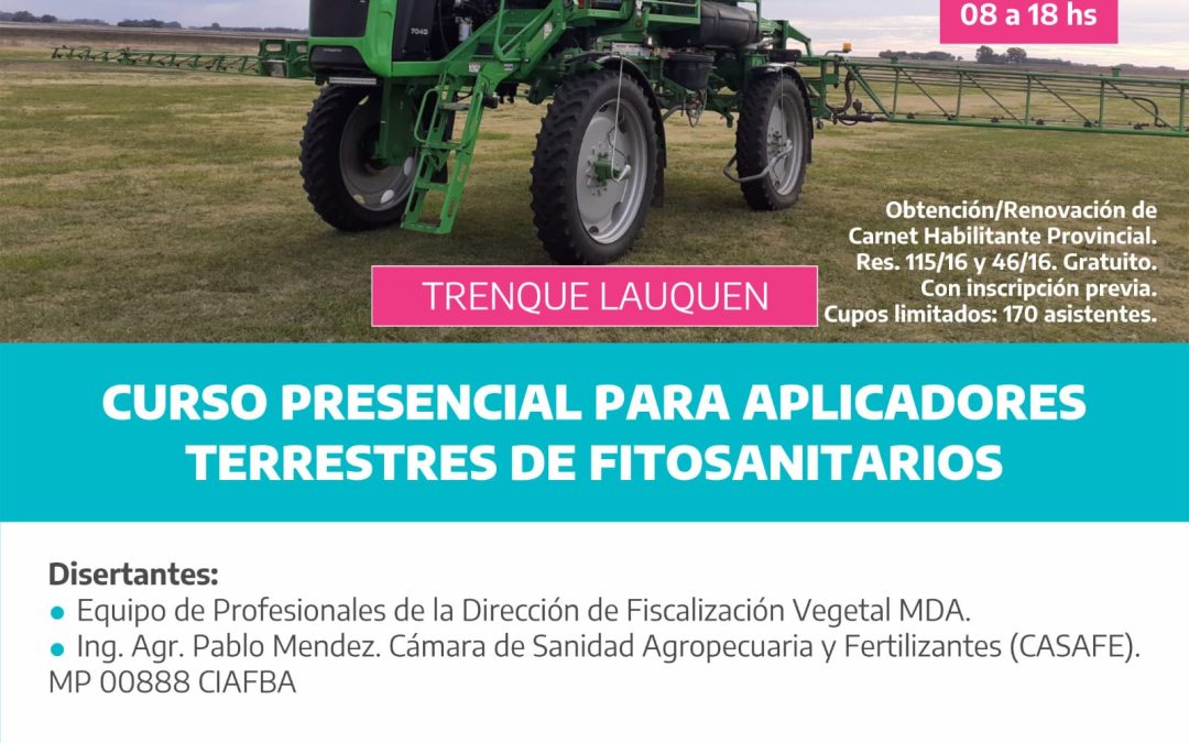 CURSO PRESENCIAL ANUAL Y OBLIGATORIO PARA APLICADORES TERRESTRES: SERÁ EL VIERNES 15 DE SEPTIEMBRE EN INSTALACIONES DEL AERO CLUB TRENQUE LAUQUEN