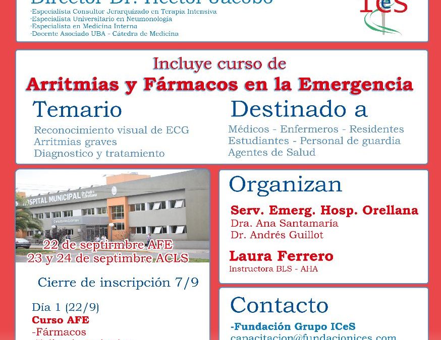 CURSO DE ARRITMIAS Y FÁRMACOS EN LA EMERGENCIA: DESDE EL 22 AL 24 DE SETIEMBRE PARA EL PERSONAL DE SALUD