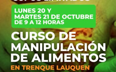 BROMATOLOGÍA MUNICIPAL DARÁ OTRO CURSO PRESENCIAL Y GRATUITO DE MANIPULACIÓN DE ALIMENTOS EL LUNES 20 Y MARTES 21 DE OCTUBRE