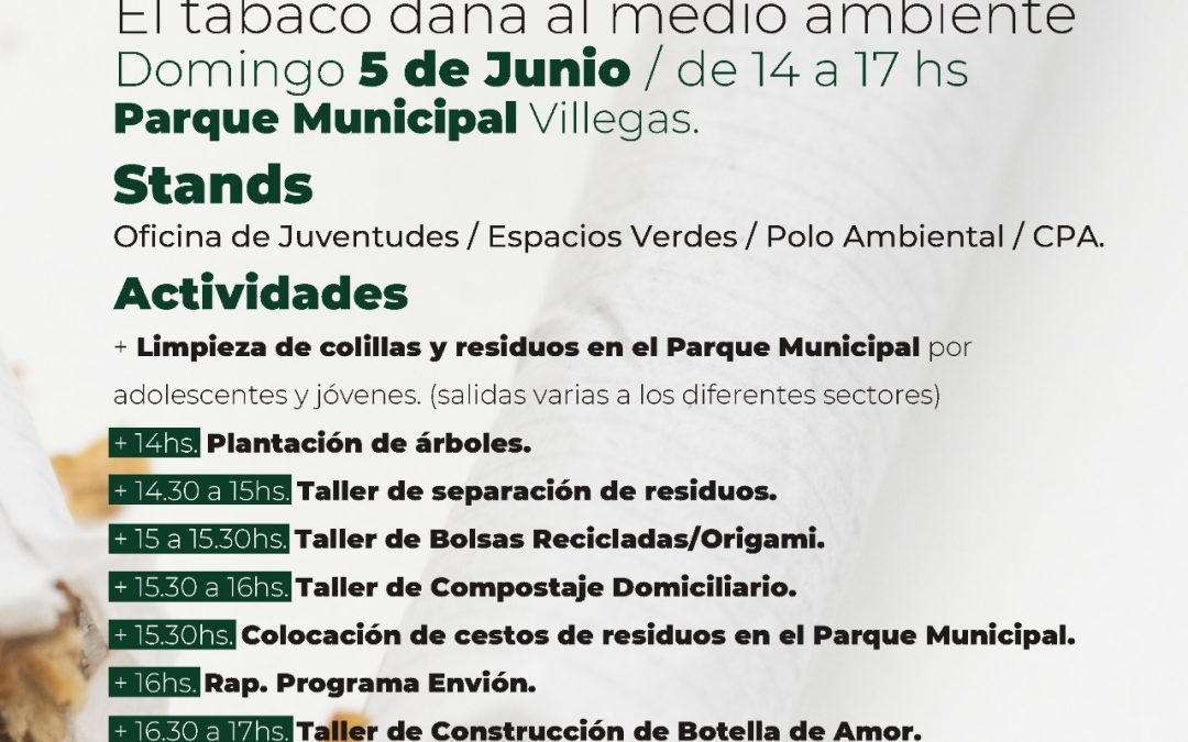 JORNADA DE PLANTACIÓN DE ÁRBOLES, TALLERES, STANDS Y LIMPIEZA DE COLILLAS Y RESIDUOS, EL DOMINGO EN EL PARQUE MUNICIPAL