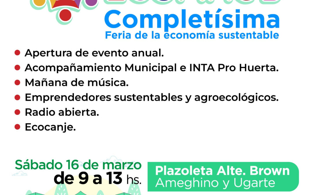 MÚSICA, RADIO ABIERTA, Y PUESTO DE ECOCANJE, ESTE SÁBADO (16) EN LA PRIMERA FERIA ECOFINES COMPLETÍSIMA DEL AÑO EN LA PLAZOLETA ALMIRANTE BROWN