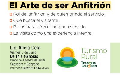 DESDE EL GRUPO QUE FOMENTA EL TURISMO RURAL IMPULSAN EL CURSO “EL ARTE DE SER ANFITRIÓN”, QUE SE DICTARÁ EL VIERNES 3 DE JUNIO EN BERUTI