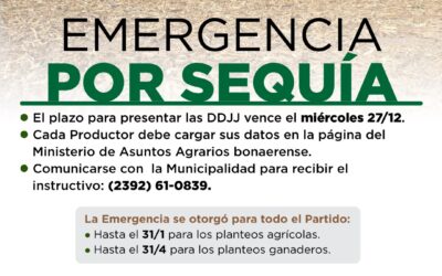 HASTA EL MIÉRCOLES DE LA SEMANA PRÓXIMA (27) LOS PRODUCTORES AGROPECUARIOS TENDRÁN TIEMPO PARA TRAMITAR LA EMERGENCIA POR SEQUÍA
