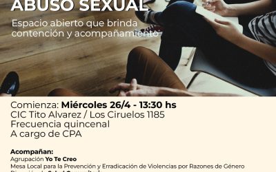COMIENZA A FUNCIONAR UN ESPACIO PARA FAMILIARES DE VÍCTIMAS DE ABUSO SEXUAL, EL MIÉRCOLES PRÓXIMO (26) EN EL CIC TITO ÁLVAREZ