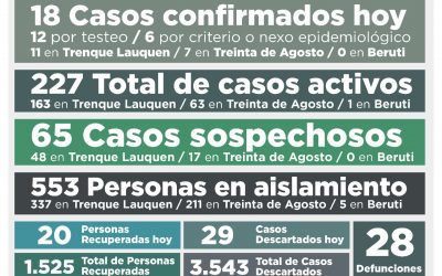 COVID-19:  LOS CASOS ACTIVOS SE MANTIENEN EN 227