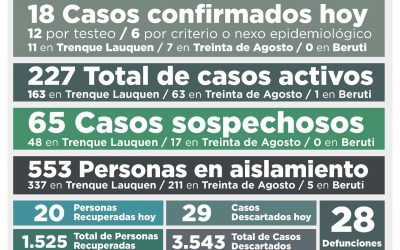 COVID-19: LOS CASOS ACTIVOS SE MANTIENEN EN 227