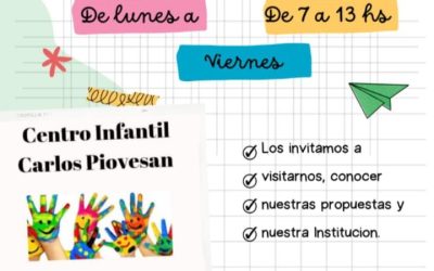 30 DE AGOSTO: ESTÁN ABIERTAS LAS INSCRIPCIONES EN EL CENTRO INFANTIL “CARLOS PIOVESAN”