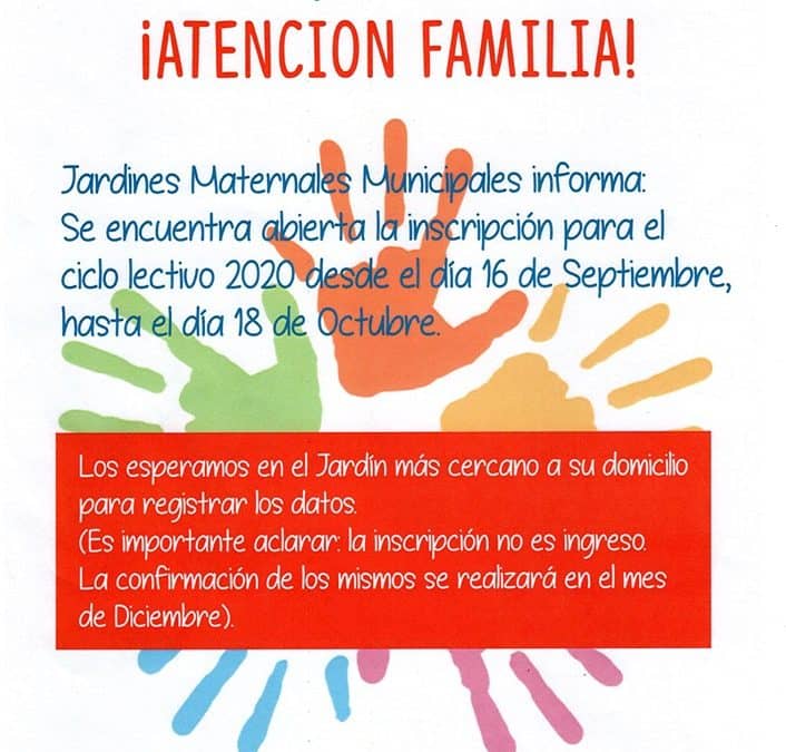 DESDE HOY (LUNES) Y DURANTE UN MES ESTARÁ ABIERTA LA INSCRIPCIÓN PARA  LOS JARDINES MATERNALES MUNICIPALES