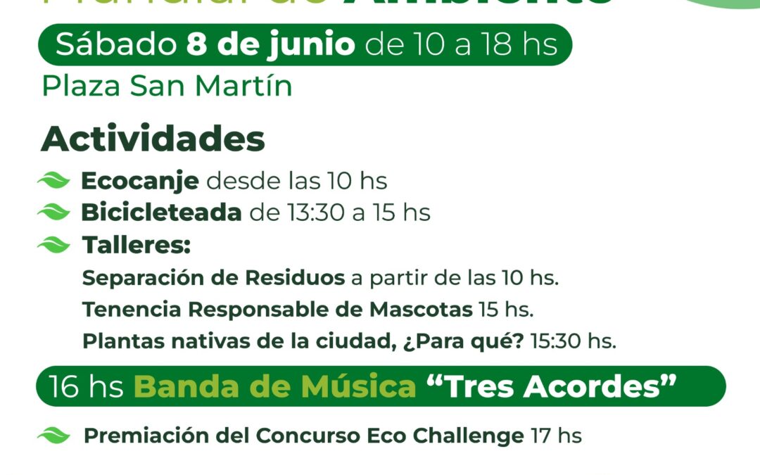 JORNADA AMBIENTAL EN PLAZA SAN MARTÍN, EL PRÓXIMO SÁBADO (8): HABRÁ TALLERES, MÚSICA, PUESTO DE ECOCANJE Y ENTREGA DE PREMIOS DEL CONCURSO ECO CHALLENGE