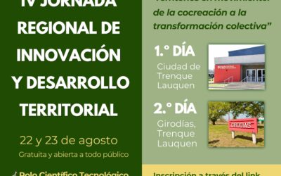 IV JORNADA REGIONAL DE INNOVACIÓN Y DESARROLLO TERRITORIAL, ESTE VIERNES (22) Y SÁBADO (23) EN TRENQUE LAUQUEN