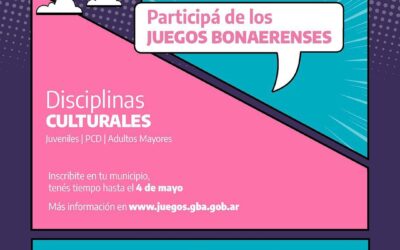JUEGOS BONAERENSES 2024: ESTÁ ABIERTA LA INSCRIPCIÓN PARA LAS DISCIPLINAS DEL ÁREA CULTURA