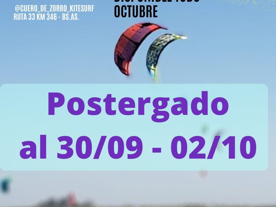 EL “ENCUENTRO DE KITESURF” DE ESTE FIN DE SEMANA EN CUERO DE ZORRO FUE POSTERGADO: SE HARÁ DESDE EL VIERNES 30 DE SEPTIEMBRE AL DOMINGO 2 DE OCTUBRE