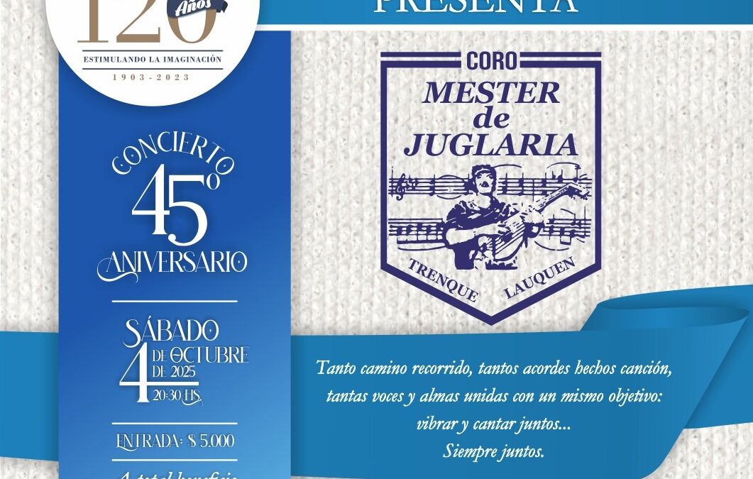 CONCIERTO DEL CORO MESTER DE JUGLARÍA POR SU 45º ANIVERSARIO, ESTE SÁBADO (4) EN LA BIBLIOTECA RIVADAVIA