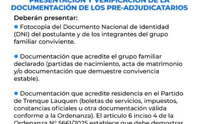 NUEVA ETAPA DEL PROGRAMA MUNICIPAL MI LOTE: LOS PRE-ADJUDICADOS EN EL SORTEO DEBERÁN PRESENTAR LA DOCUMENTACIÓN