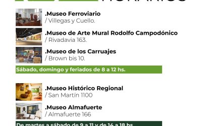 DESDE HOY (MARTES) LOS MUSEOS HISTÓRICO REGIONAL Y ALMAFUERTE ATENDERÁN AL PÚBLICO DE MARTES A SÁBADO DE 9 A 11 Y DE 14 A 18