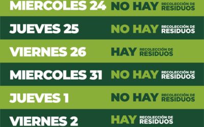 NO HABRÁ RECOLECCIÓN DE RESIDUOS LOS DÍAS 24 Y 25 POR NAVIDAD NI 31 Y 1° POR AÑO NUEVO: SE SOLICITA NO SACAR LA BASURA LOS DÍAS QUE NO PASA EL CAMIÓN