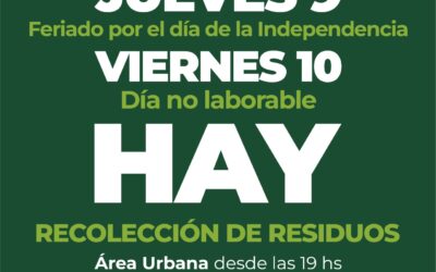 EL SERVICIO DE RECOLECCIÓN DE RESIDUOS SE PRESTARÁ CON NORMALIDAD ESTE JUEVES (9), FERIADO POR EL DÍA DE LA INDEPENDENCIA, Y EL VIERNES 10, DÍA NO LABORABLE