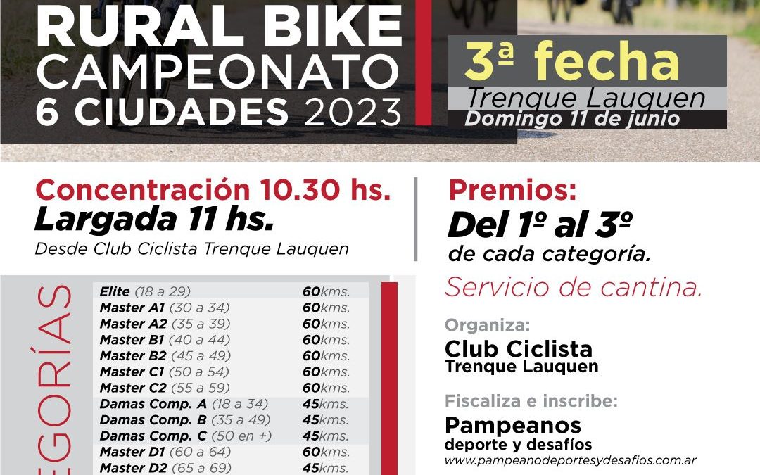 SEIS CIUDADES 2023: EL DOMINGO 11 DE JUNIO EN TRENQUE LAUQUEN SE REALIZARÁ LA TERCERA FECHA DEL RURAL BIKE