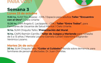 MES DE LA SALUD MENTAL: EN CUATRO ESPACIOS COMIENZA HOY (LUNES) LA TERCERA SEMANA DE ACTIVIDADES