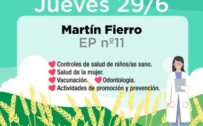 NUEVA JORNADA DE SALUD RURAL, ESTA VEZ EN LA ESCUELA Nº 11 DE MARTÍN FIERRO EL JUEVES DE LA SEMANA PRÓXIMA (29)