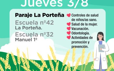 SALUD RURAL: LUEGO DE LAS VACACIONES, EL PRÓXIMO JUEVES (3) EN LA PORTEÑA SE REANUDAN LAS JORNADAS DE PREVENCIÓN Y PROMOCIÓN DE LA SALUD