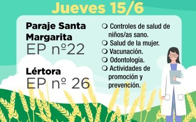JORNADA DE SALUD RURAL, MAÑANA (JUEVES) EN LA ESCUELA Nº 22, SANTA MARGARITA Y EN LA EP Nº 26 DE LÉRTORA