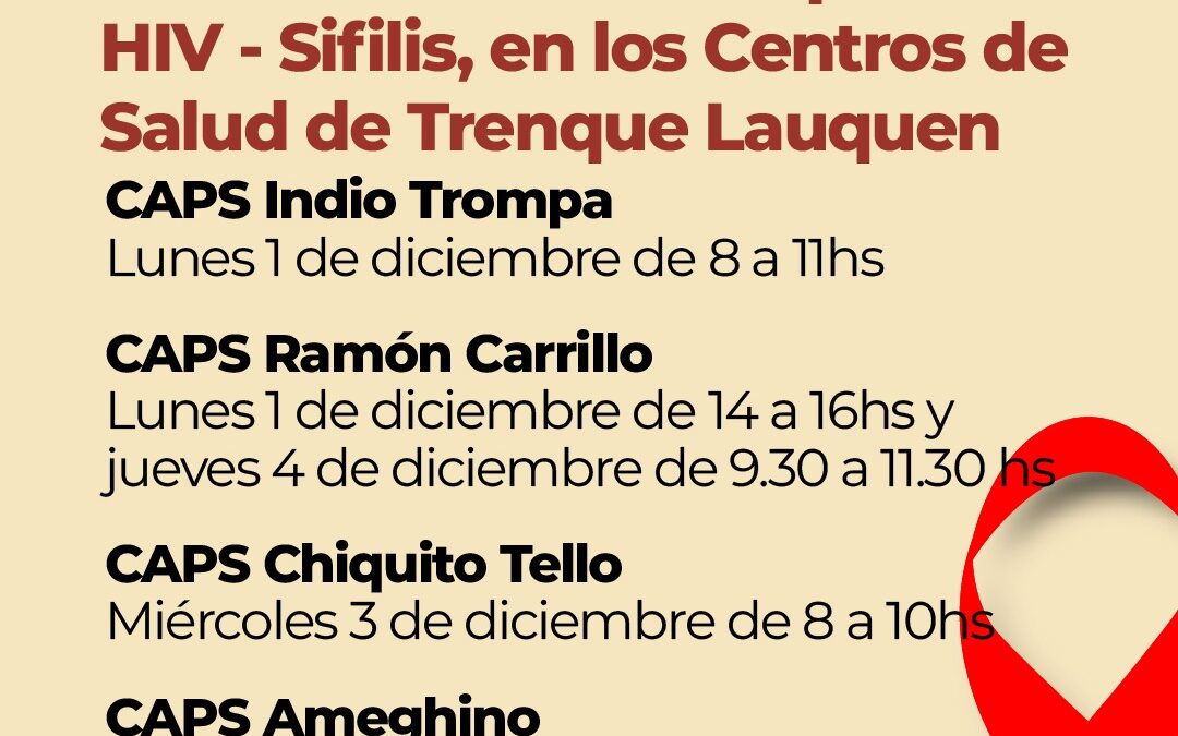 DÍA MUNDIAL DE LA LUCHA CONTRA EL SIDA: SE REALIZARÁN TESTS GRATUITOS EN LOS CAPS Y HABRÁ UNA JORNADA DE PREVENCIÓN