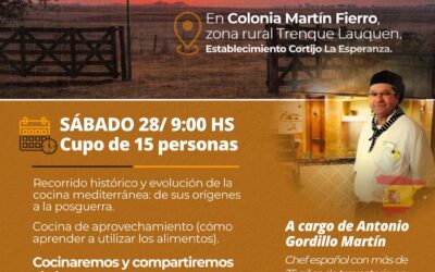 TALLER HISTÓRICO CULTURAL DE COCINA CASERA Y MEDITERRÁNEA, ESTE SÁBADO (28) EN COLONIA MARTÍN FIERRO