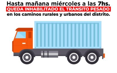 HASTA MAÑANA (MIÉRCOLES) A LAS 7 PERMANECE INHABILITADO EL TRÁNSITO PESADO EN LOS CAMINOS RURALES Y URBANOS DE TIERRA