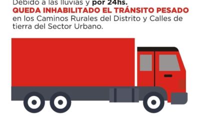 POR 24 HORAS QUEDA INHABILITADO EL TRÁNSITO PESADO POR LOS CAMINOS RURALES Y DE TIERRA URBANOS DE TODO EL DISTRITO