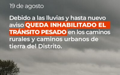 POR LAS LLUVIAS QUEDA INHABILITADO EL TRÁNSITO PESADO EN LOS CAMINOS RURALES Y EN LOS CAMINOS DE TIERRA URBANOS DEL DISTRITO, POR TIEMPO INDETERMINADO