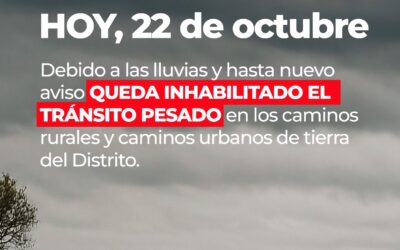 POR LAS LLUVIAS QUEDA INHABILITADO EL TRÁNSITO PESADO EN LOS CAMINOS RURALES Y EN LOS CAMINOS DE TIERRA URBANOS DEL DISTRITO