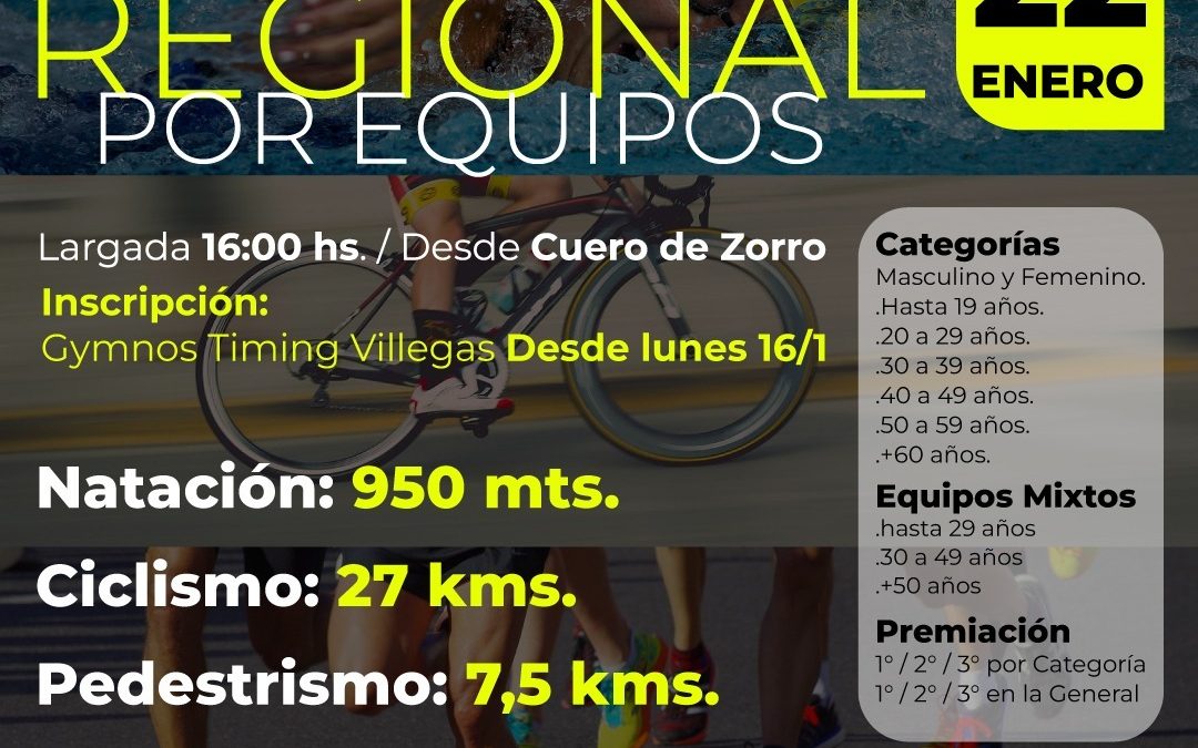 EL PRÓXIMO DOMINGO (22) SE HARÁ EL TRIATLÓN REGIONAL POR EQUIPOS QUE UNIRÁ CUERO DE ZORRO CON EL POLIDEPORTIVO MUNICIPAL POROTO ABÁSOLO